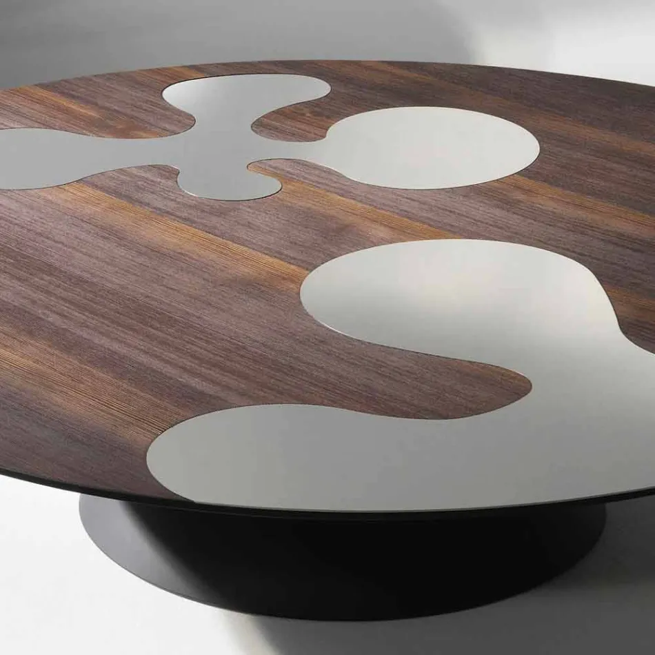 Tabla diseño moderno en madera de alerce con inserciones de acero Giglio Viadurini
