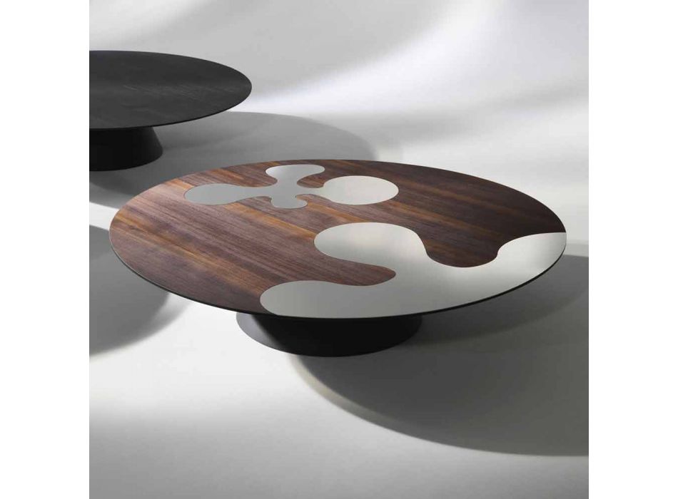 Tabla diseño moderno en madera de alerce con inserciones de acero Giglio Viadurini