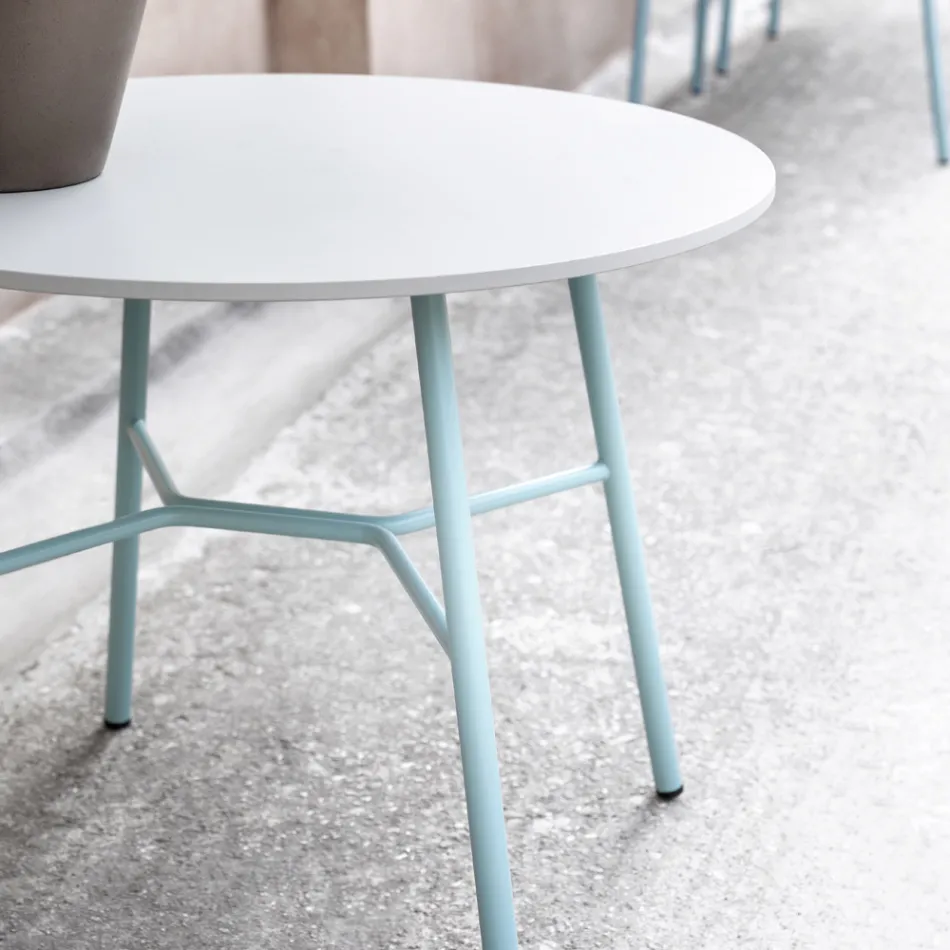 Mesita redonda de exterior en HPL con base de metal Made in Italy - Makino Viadurini