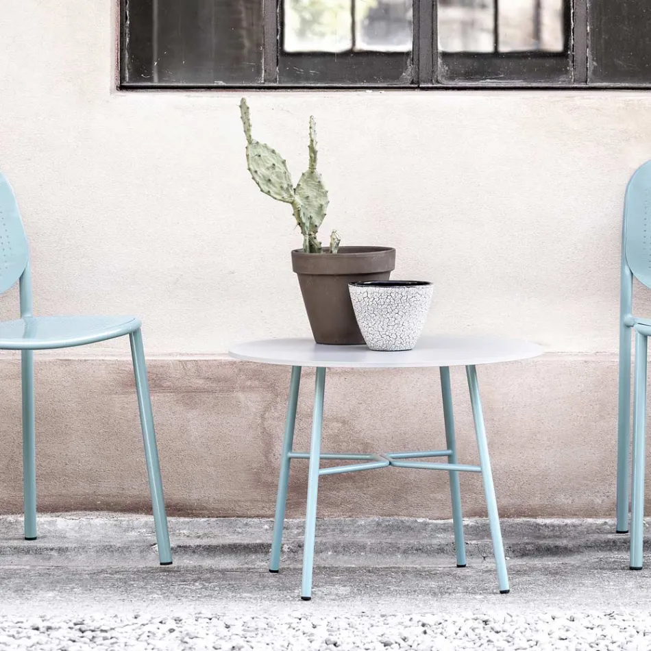 Mesita redonda de exterior en HPL con base de metal Made in Italy - Makino Viadurini