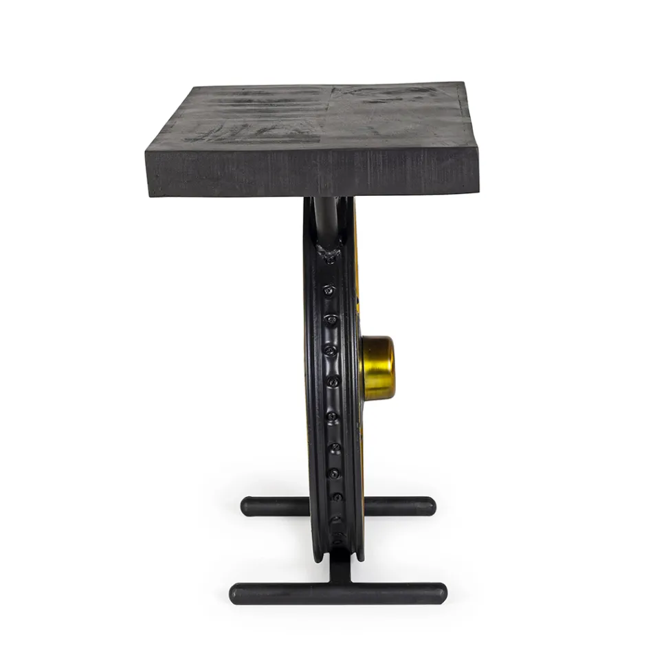 Mesa de centro artesanal e industrial de acero y madera de mango - Corvino Viadurini