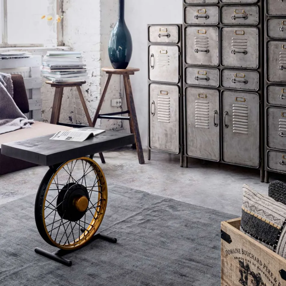 Mesa de centro artesanal e industrial de acero y madera de mango - Corvino Viadurini