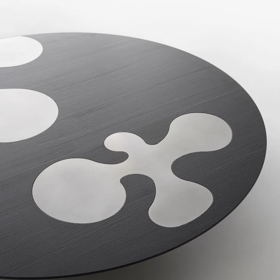 Mesa de centro de alerce lacado en negro con inserciones de acero inoxidable satinado - Vergine Viadurini