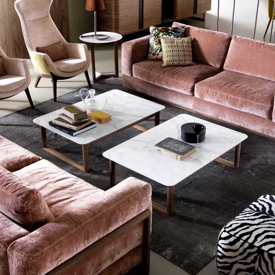 Grilli York design mesa de centro de madera maciza y mármol hecha en Italia Viadurini