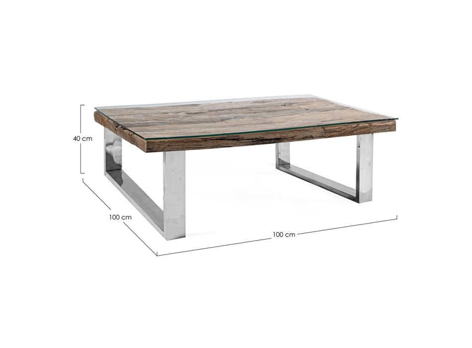 Mesa de centro en madera reciclada y patas de vidrio en acero Homemotion - Gnomea Viadurini