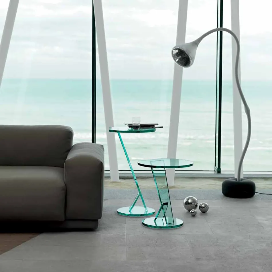 Sofá de mesa auxiliar en vidrio extraclaro Made in Italy - Tarzán Viadurini