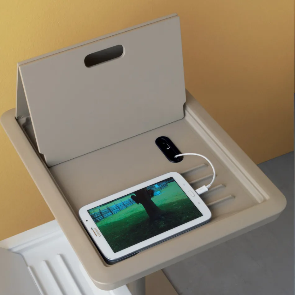 Mesa auxiliar para sofá en metal y PVC regulable en altura para tablet - Tekniko Viadurini