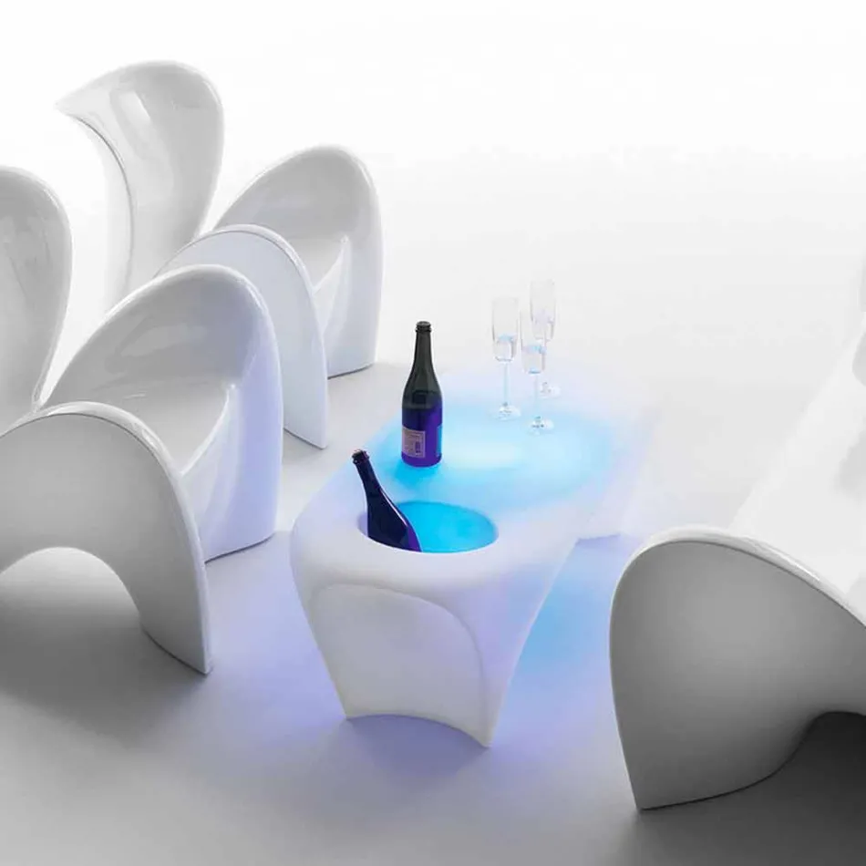 Mesa de centro brillante con botella de vino espumoso, diseño para exteriores o interiores - Lily by Myyour Viadurini