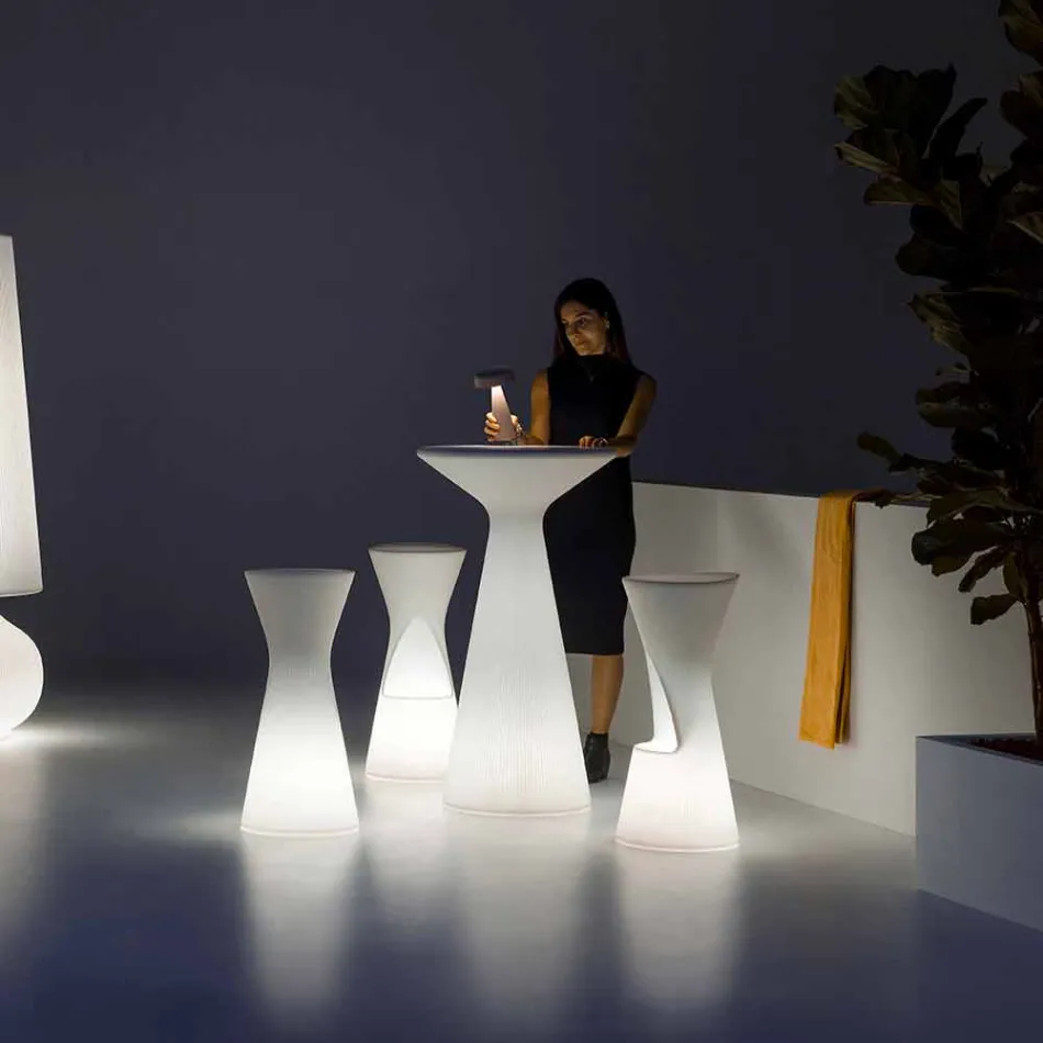 Mesa de centro para exterior brillante con tapa redonda en HPL Made in Italy - Desmond Viadurini