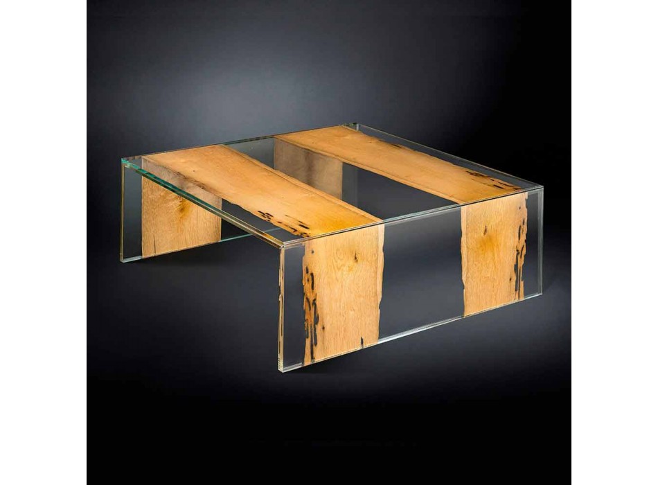 mesa de centro moderna de vidrio y madera veneciana Briccola Viadurini