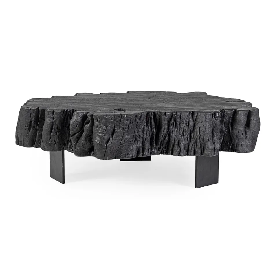 Mesa de centro Homemotion negra de acero y madera de acacia natural - Camala Viadurini