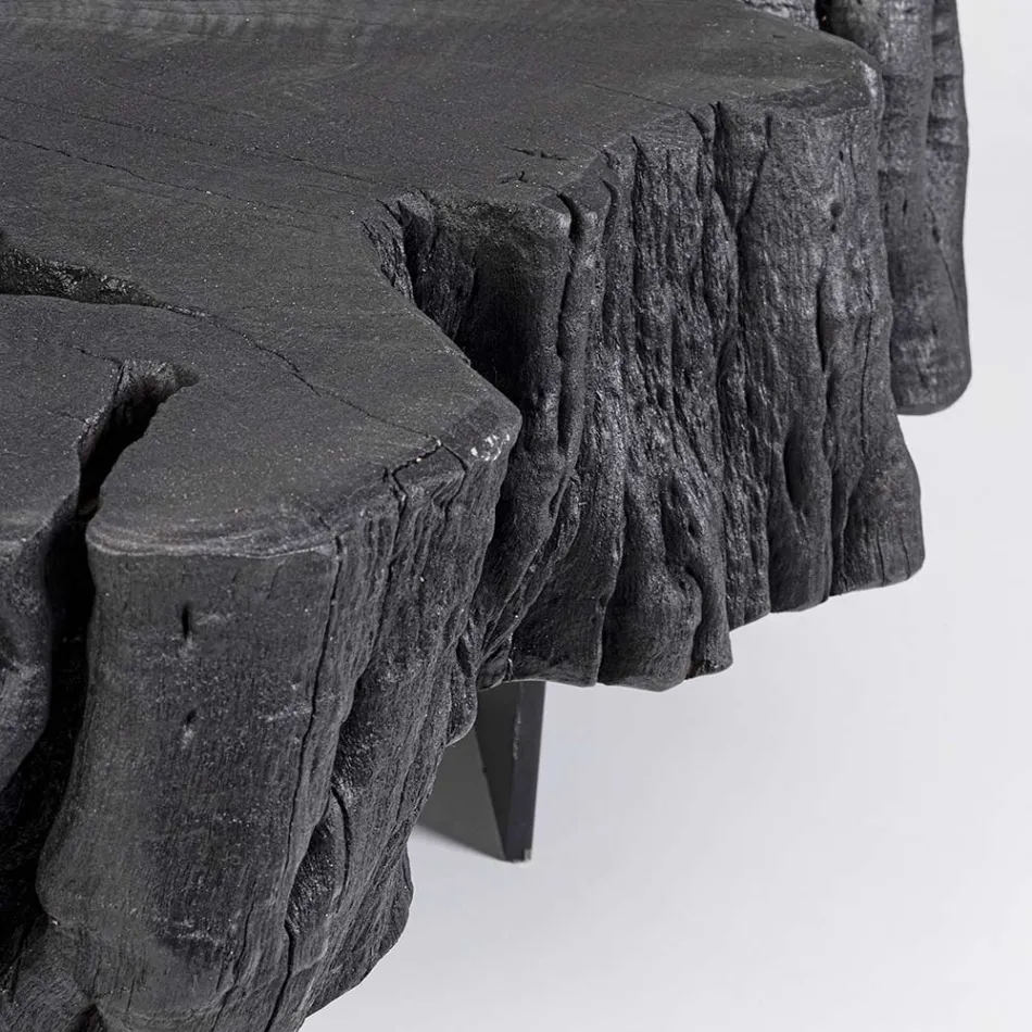 Mesa de centro Homemotion negra de acero y madera de acacia natural - Camala Viadurini