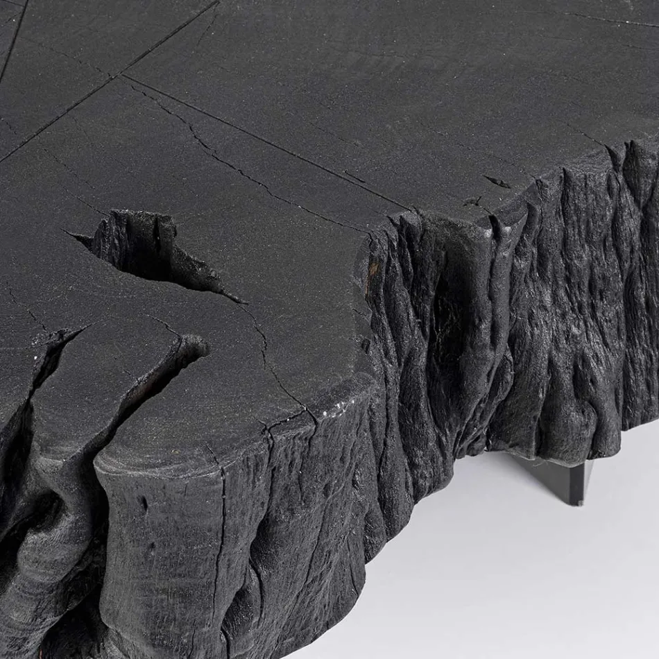 Mesa de centro Homemotion negra de acero y madera de acacia natural - Camala Viadurini