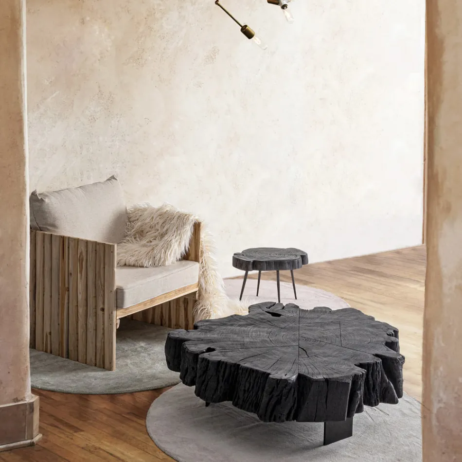 Mesa de centro Homemotion negra de acero y madera de acacia natural - Camala Viadurini