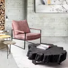 Mesa de centro Homemotion negra de acero y madera de acacia natural - Camala Viadurini