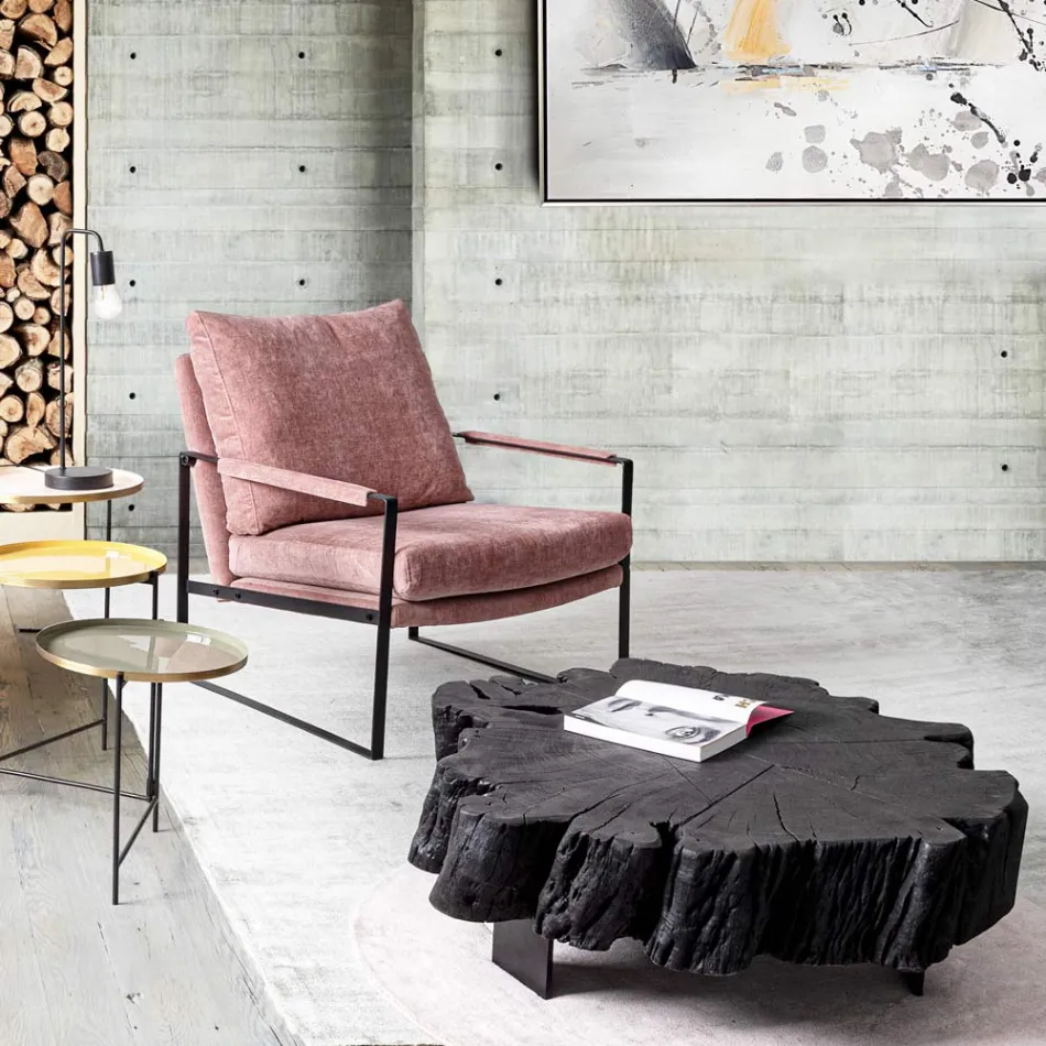 Mesa de centro Homemotion negra de acero y madera de acacia natural - Camala Viadurini