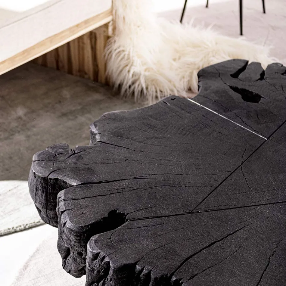 Mesa de centro Homemotion negra de acero y madera de acacia natural - Camala Viadurini