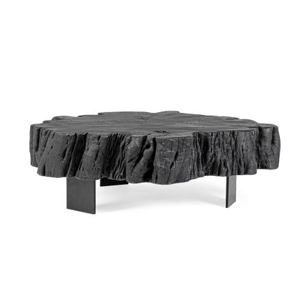 Mesa de centro Homemotion negra de acero y madera de acacia natural - Camala Viadurini
