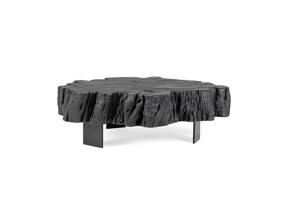 Mesa de centro Homemotion negra de acero y madera de acacia natural - Camala Viadurini