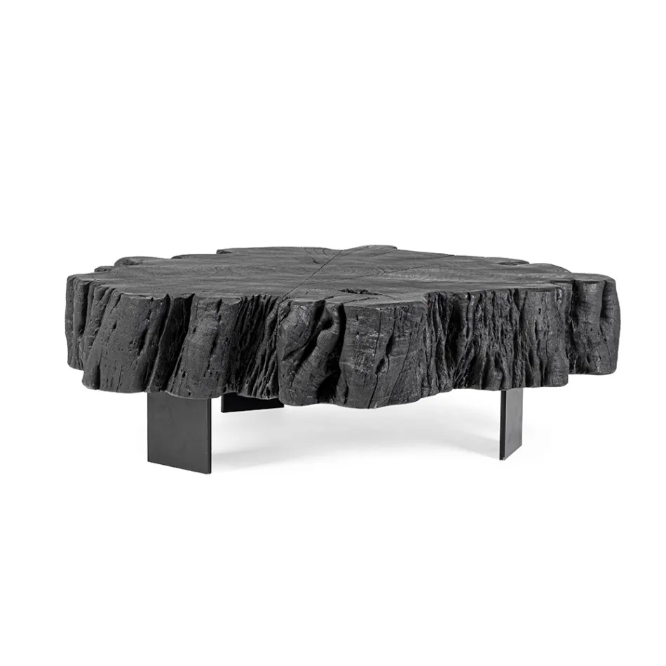 Mesa de centro Homemotion negra de acero y madera de acacia natural - Camala Viadurini
