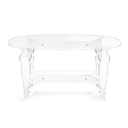 Ilaria - Mesa de centro ovalada de plexiglás transparente, fabricada en Italia. Viadurini
