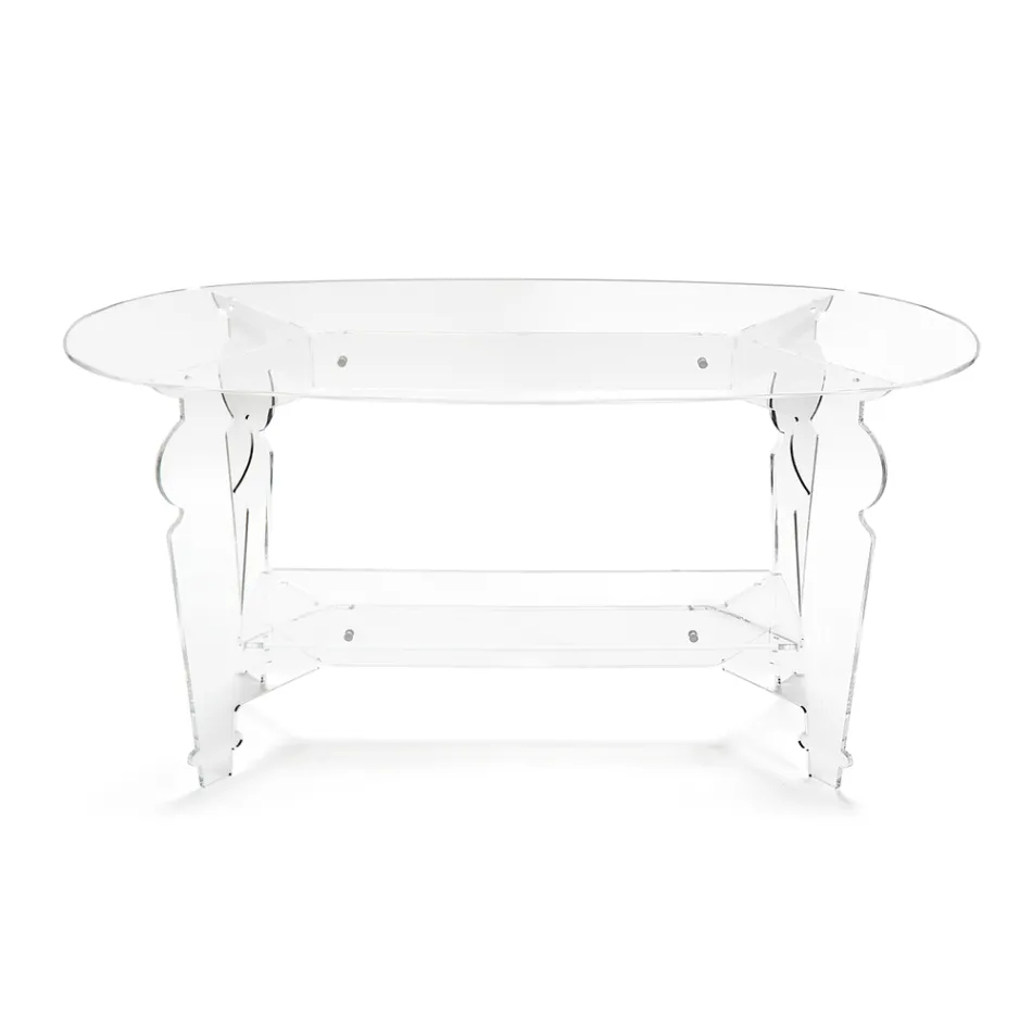 Ilaria - Mesa de centro ovalada de plexiglás transparente, fabricada en Italia. Viadurini
