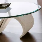 Mesa de centro ovalada de vidrio biselado y mármol sintético Made in Italy - Barbera Viadurini