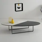 Mesa de centro ovalada de metal para sala de estar y tablero de cerámica bicolor - Comacchio Viadurini