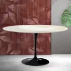 Mesa de centro ovalada Tulip de Saarinen, 41 cm de altura, en cerámica mate Florim Calacatta Gold - Scarlet Viadurini
