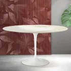 Mesa de centro ovalada Tulip de Saarinen, 41 cm de altura, en cerámica mate Florim Calacatta Gold - Scarlet Viadurini