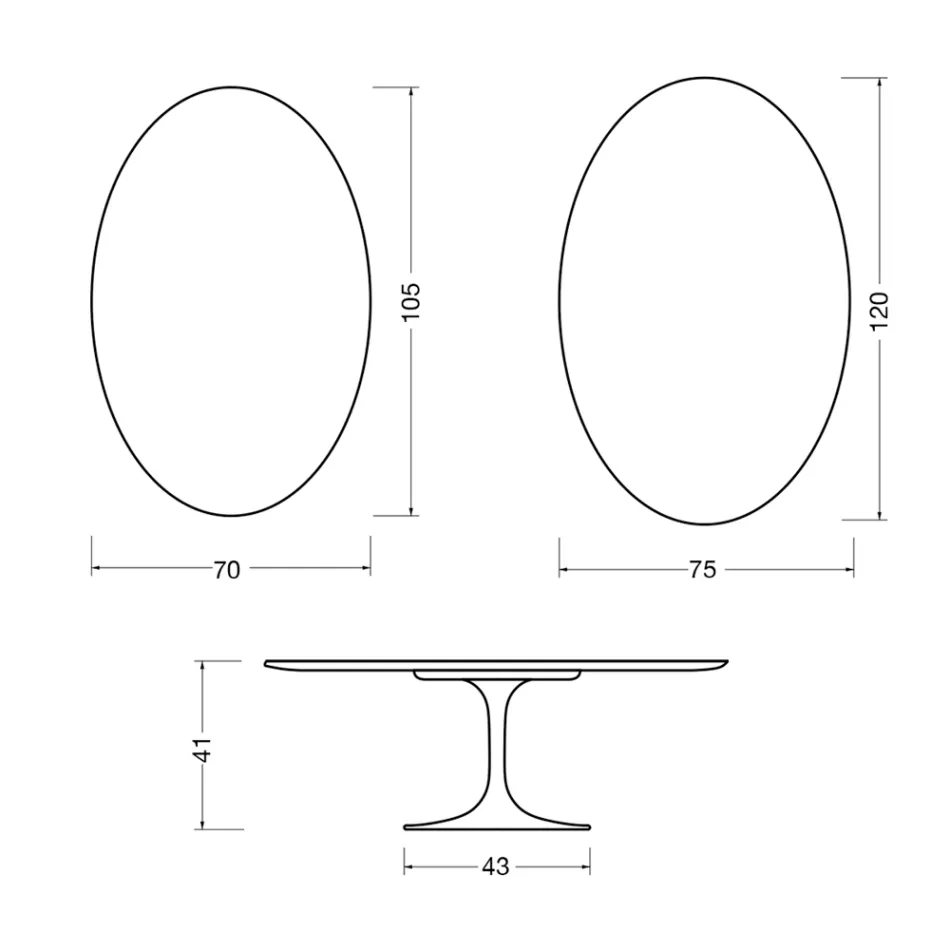 Mesa de centro ovalada Tulip de Saarinen, 41 cm de altura, en cerámica Statuario Florim brillante - Escarlata Viadurini
