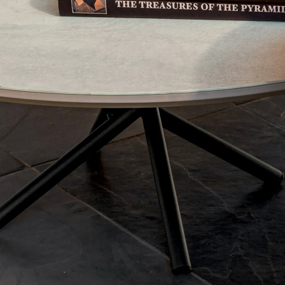 Mesa de centro redonda para salón con base de metal y cerámica Oapca - Shanghai Viadurini