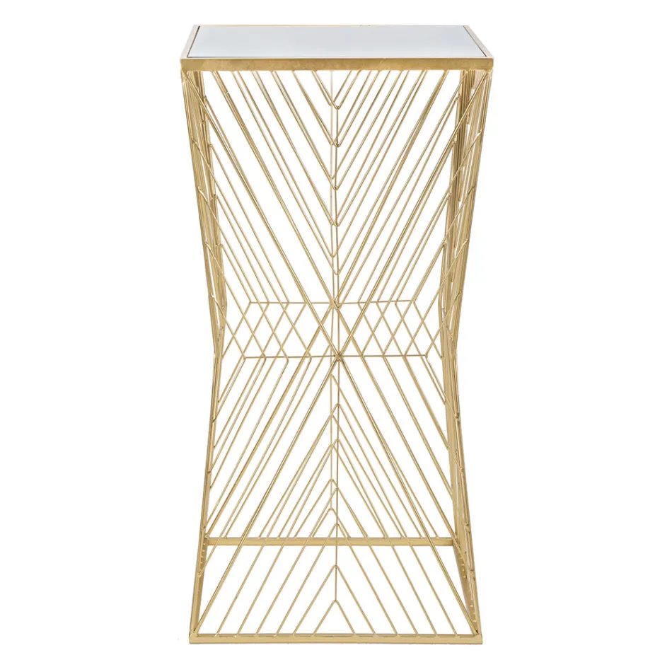 Mesa telefónica en hierro dorado y tapa de cristal espejo - Olivia Viadurini