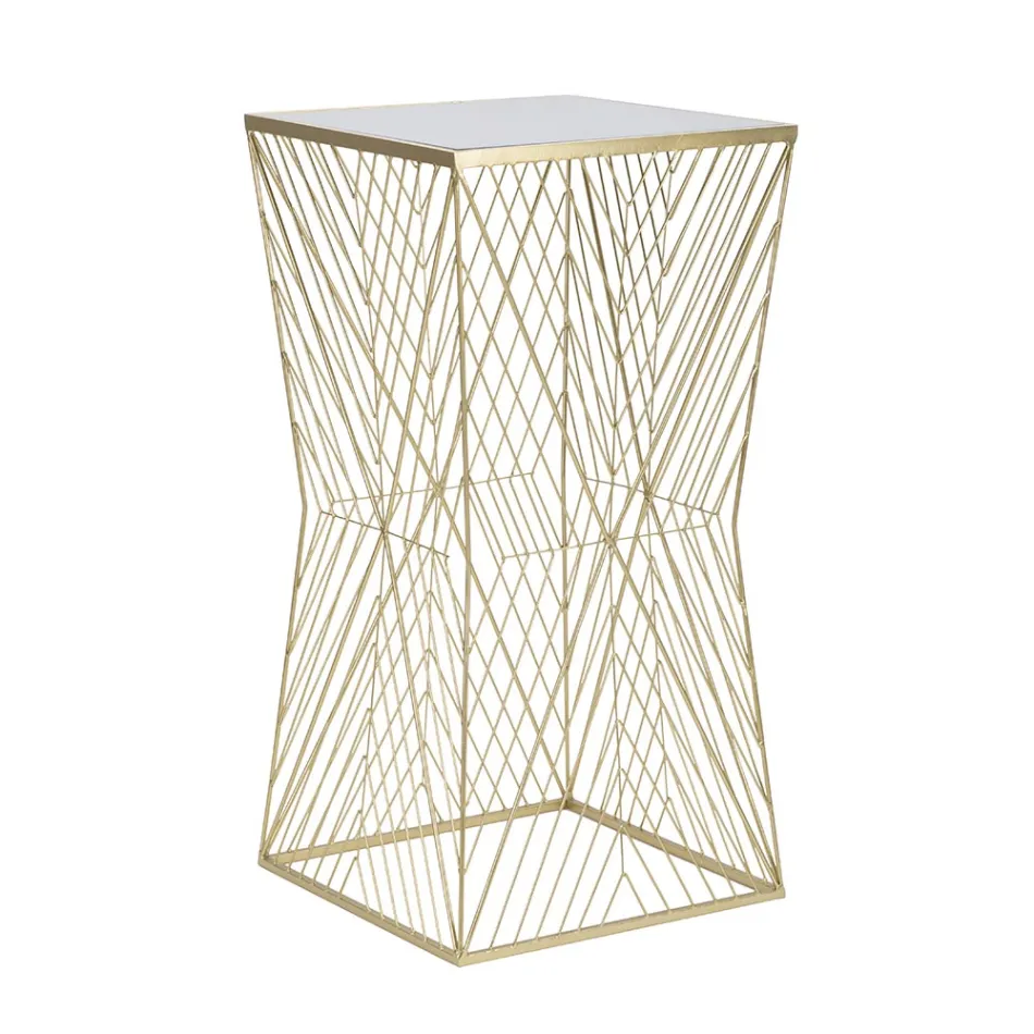 Mesa telefónica en hierro dorado y tapa de cristal espejo - Olivia Viadurini