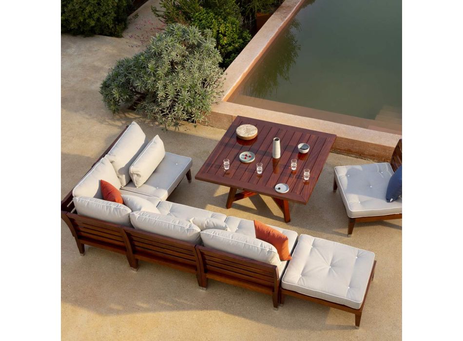 Mesa de centro de jardín cuadrada en caoba pulida Made in Italy - Balin Viadurini