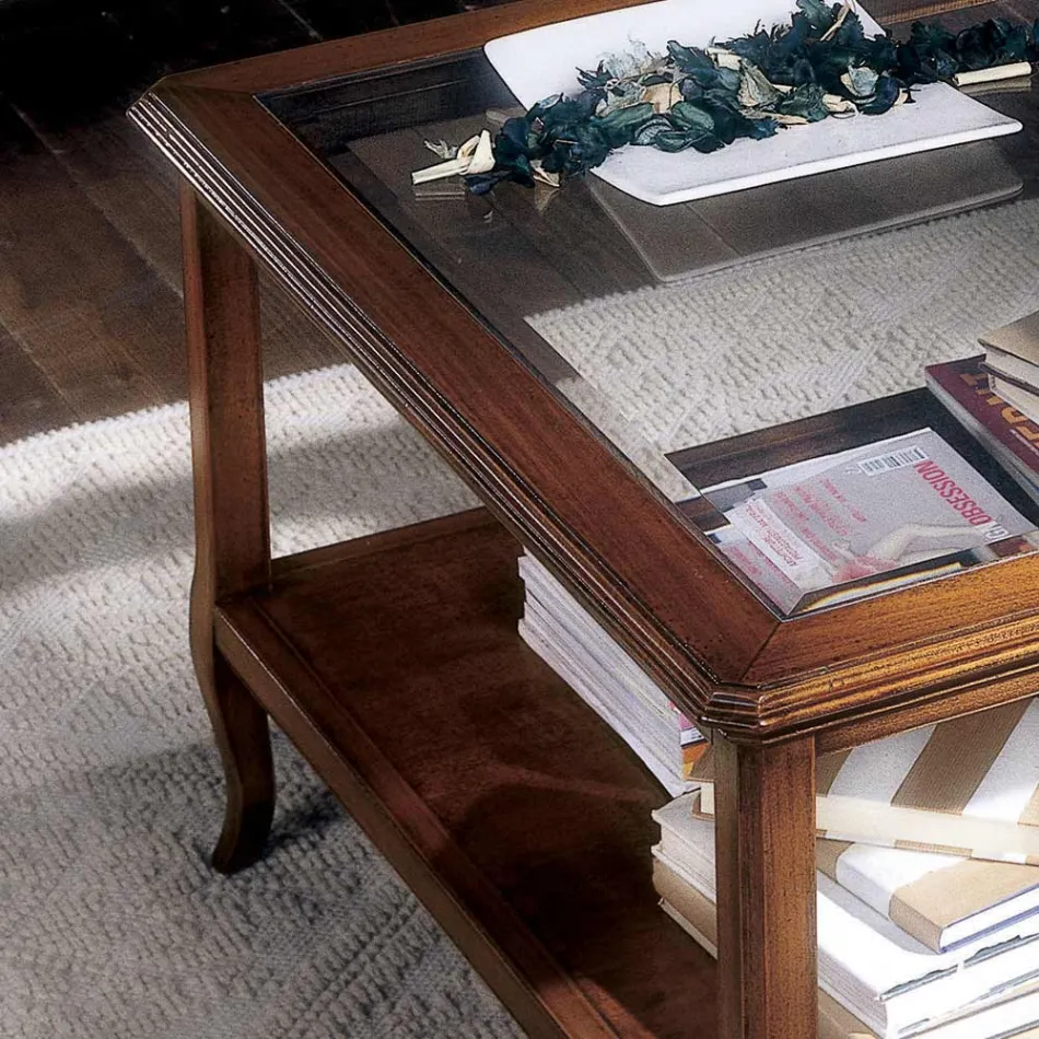 Mesa de centro de salón cuadrada con tapa de cristal Made in Italy - Tepeyoti Viadurini