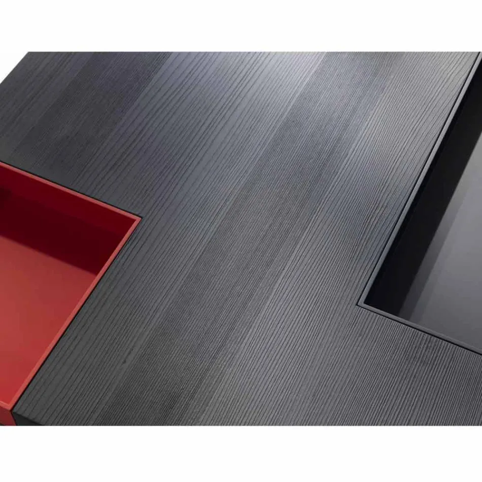 mesa cuadrada Iris diseño moderno, bandejas extraíbles incorporado Viadurini