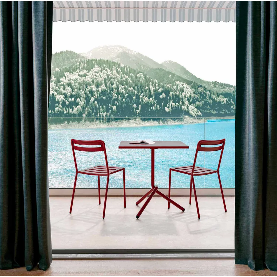 Mesa de exterior cuadrada de metal y chapa hecha en Italia - Barnabas Viadurini