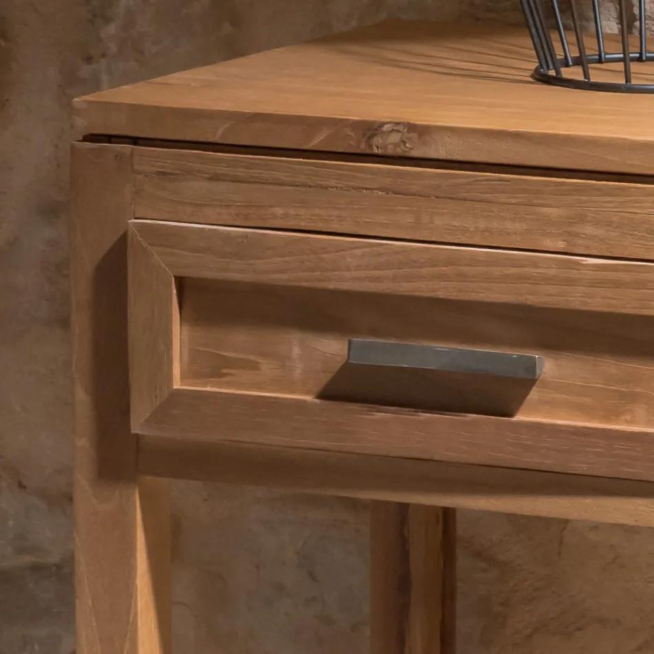 Mesa de centro de madera maciza de teca con 1 cajón - Acrílico Viadurini