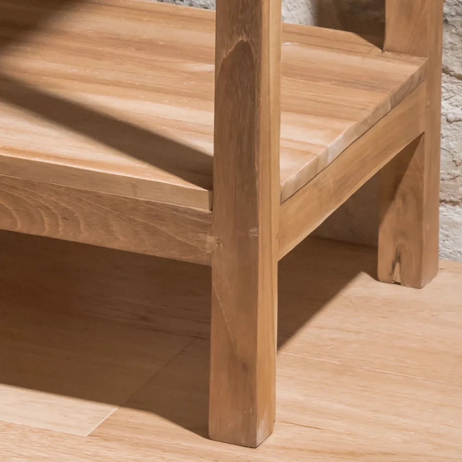 Mesa de centro de madera maciza de teca con 1 cajón - Acrílico Viadurini