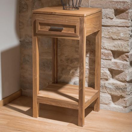 Mesa de centro de madera maciza de teca con 1 cajón - Acrílico Viadurini