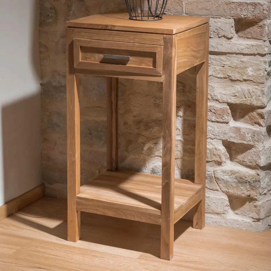 Mesa de centro de madera maciza de teca con 1 cajón - Acrílico Viadurini