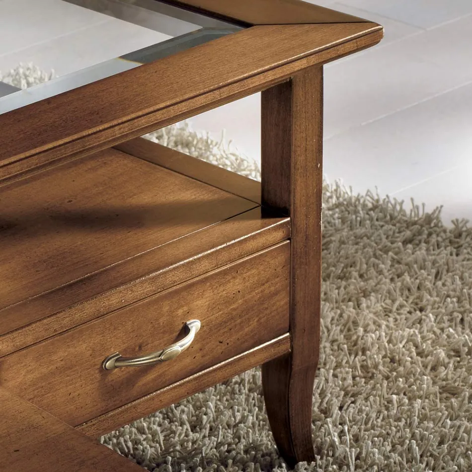 Mesa de centro rectangular con 4 cajones y 2 tiradores de madera Made in Italy - Ade Viadurini