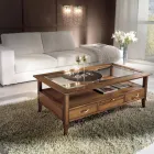 Mesa de centro rectangular con 4 cajones y 2 tiradores de madera Made in Italy - Ade Viadurini