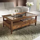 Mesa de centro rectangular con 4 cajones y 2 tiradores de madera Made in Italy - Ade Viadurini