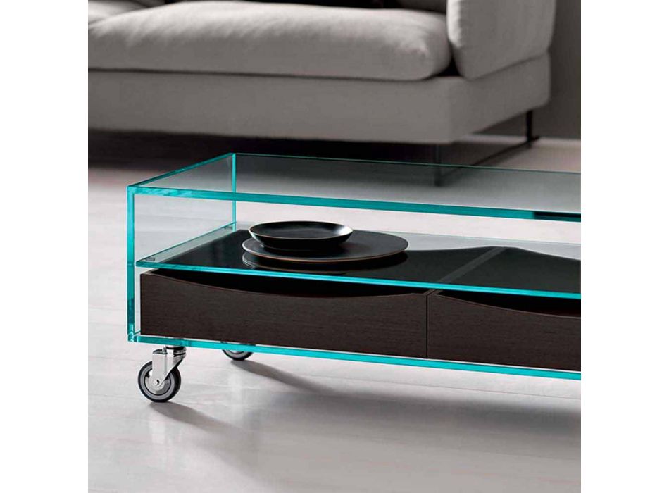 Mesita rectangular de vidrio extralight con cajones Made in Italy - Ganzo Viadurini