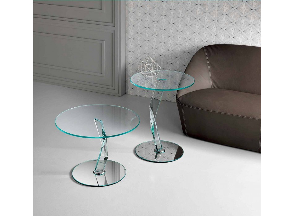 Mesita redonda de diseño en vidrio extra claro hecha en Italia - Akka Viadurini