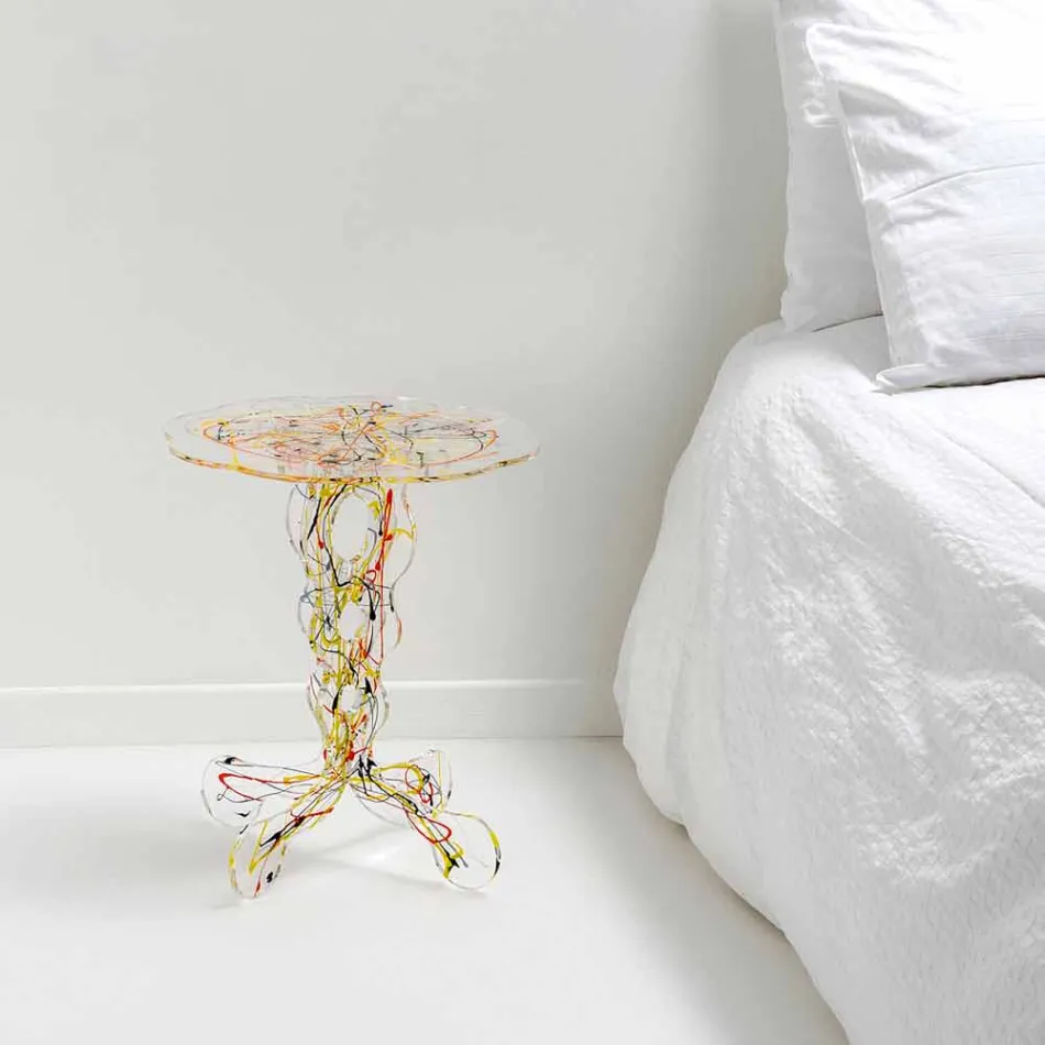 Mesa redonda de 36 cm de diámetro, diseño Janis multicolor, hecho en Italia. Viadurini