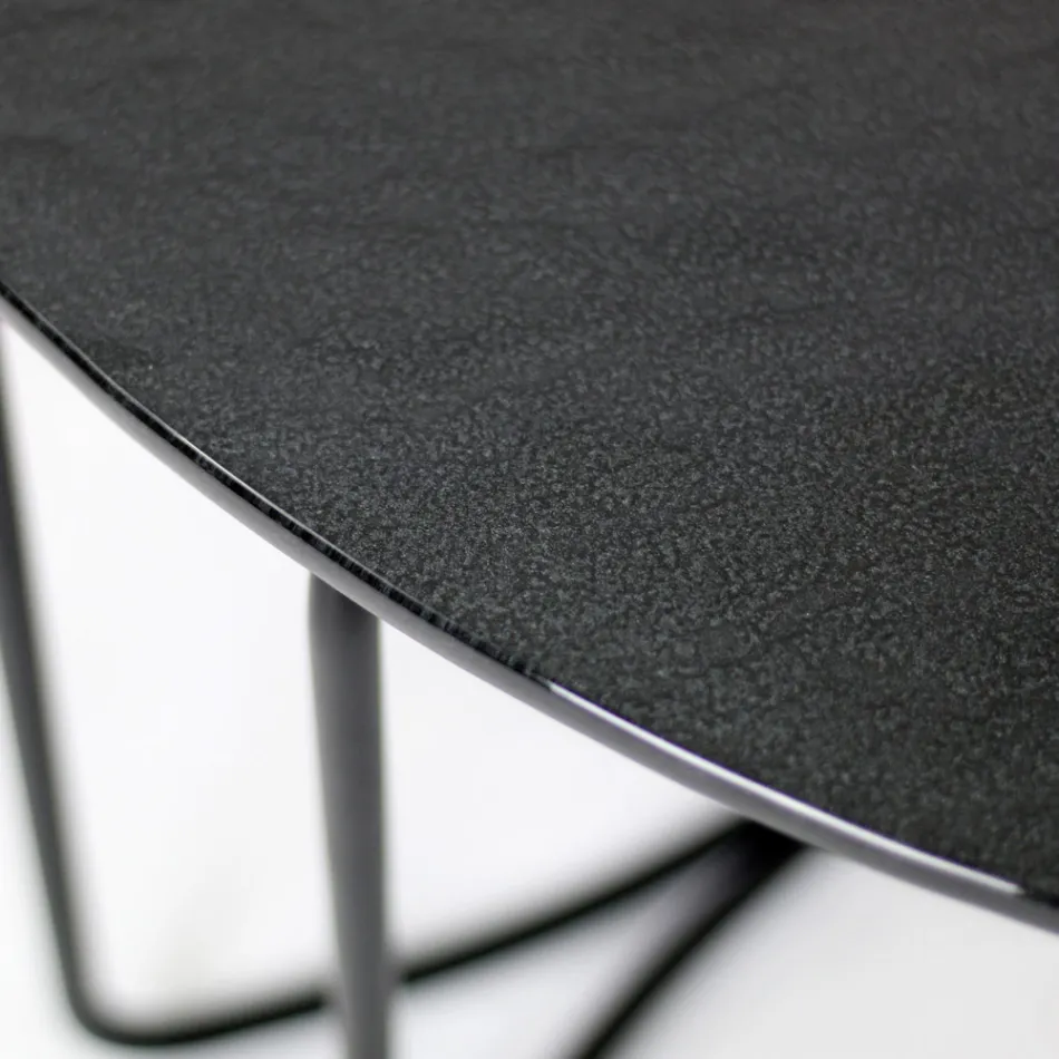 Mesa de centro redonda de vidrio con base de 3 medias lunas Made in Italy - Arepa Viadurini