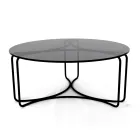 Mesa de centro redonda de vidrio con base de 3 medias lunas Made in Italy - Arepa Viadurini